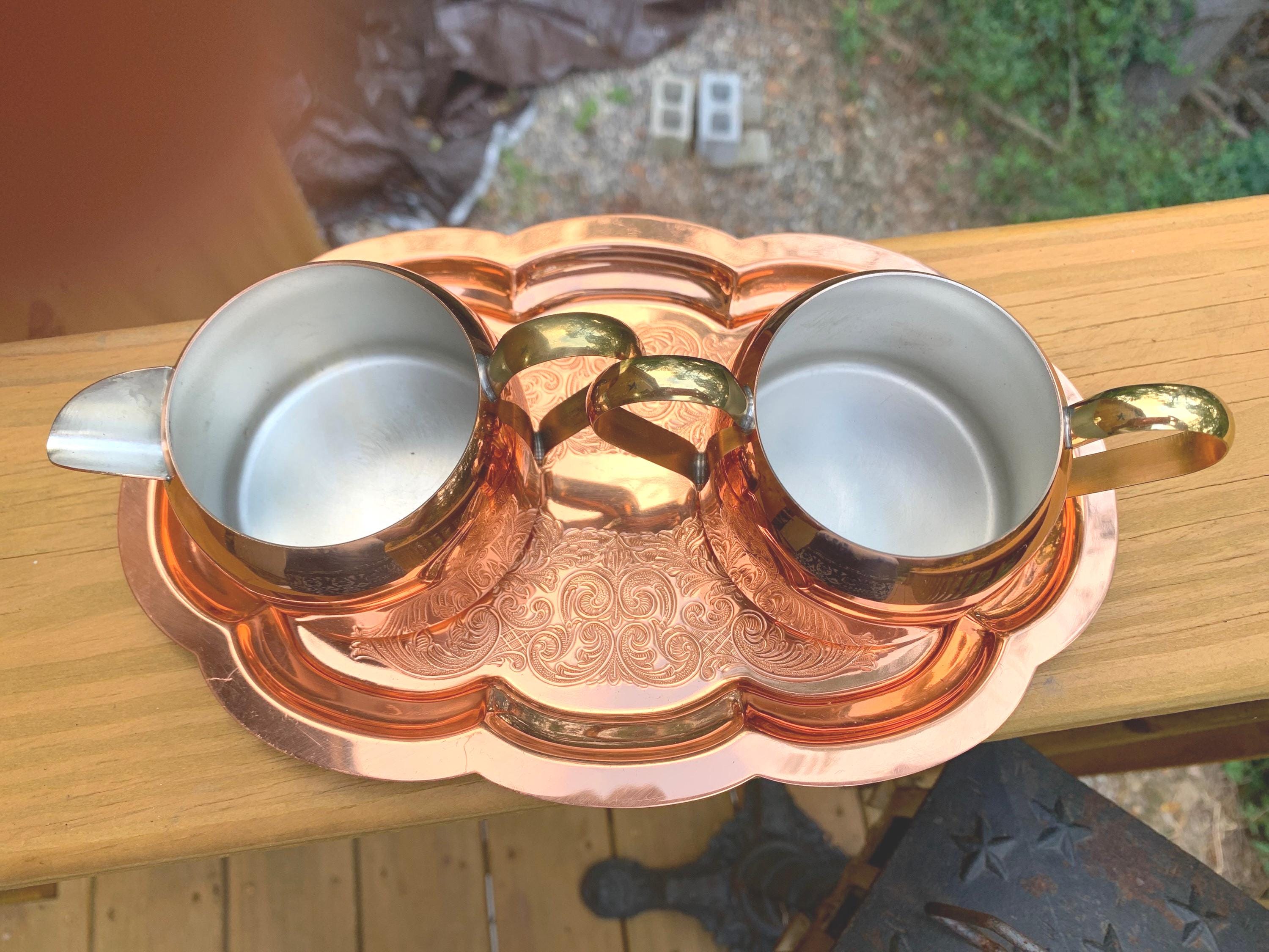 Vintage Coppercraft Guild Cream & Sugar Set With Tray and