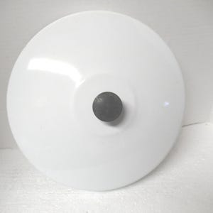 Vintage White Enamel Lid, Cover For Pan with Black Trim & Knob, 1940s-60s