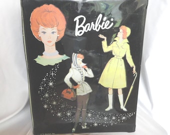 Vintage 1960s Barbie Doll Black Vinyl Travel Case, 1963 Closet Wardrobe, Mattel
