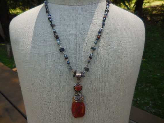 Vintage Women's Red Jasper Stone Glass & Sterling… - image 1