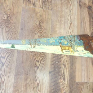 Vintage Hand-Painted Handsaw, Buck Deer Winter Scene, Wall Hanging