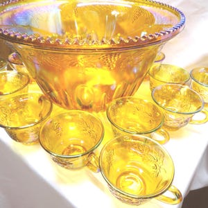 Vintage Indiana Glass Harvest Punch Bowl Set, Carnival Glass, No Ladle image 9