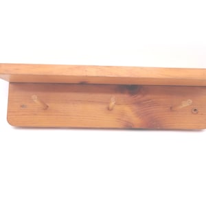 Vintage Small Wooden Wall Shelf with 3 Pegs, Country Home