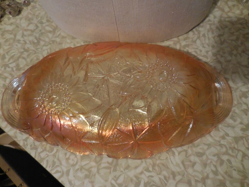 Vintage 1960s Carnival Glass Oval Candy/nut/celery Dish Peach Etsy