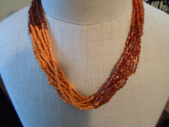 Vintage Women's Orange & Brown Glass Beaded Neckl… - image 4