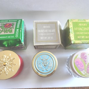 Vintage Avon Cream Sachet NOS Small Glass Jar Scented 1970s Perfume NIB Persian Wood Hyacinth Choice