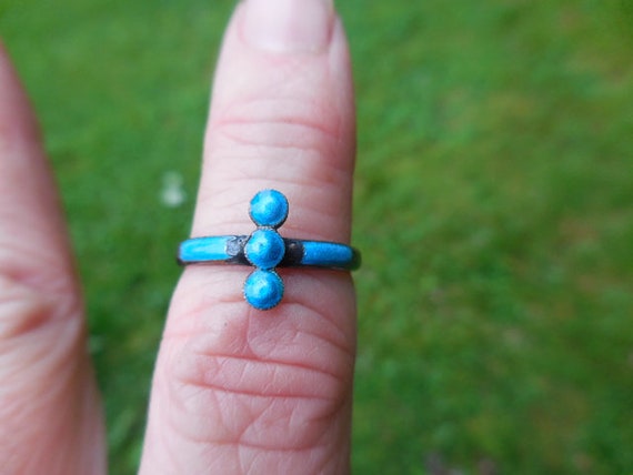 Vintage Women's Blue Enamel Art Deco Era Ring Ste… - image 3