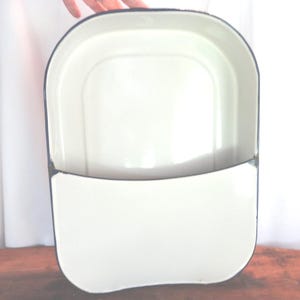 Antique Cesco Enamel Bedpan White, Blue Trim, Repurpose 1910s 1920s