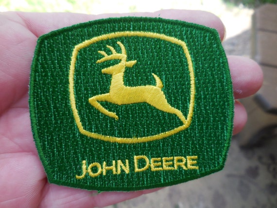 JOHN DEERE/" BLACK /& SILVER Embroidered 2-1//4 x 3 Iron On PATCH
