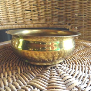 Vintage Brass Cache Planter, Round Plant Holder, Home Decor, 1940s-60s