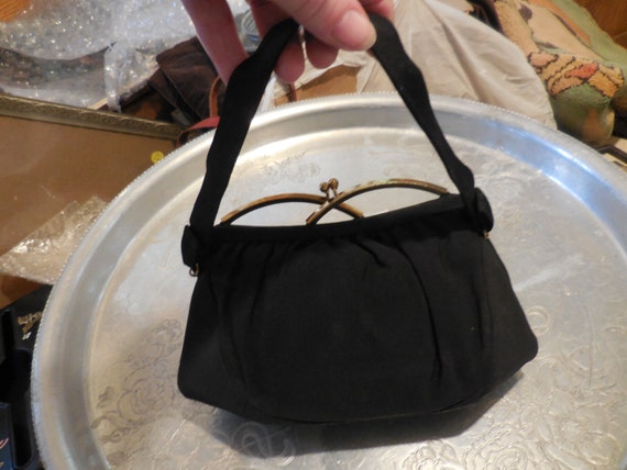 Vintage Women's Black Garay Fabric Purse Gold Ton… - image 1