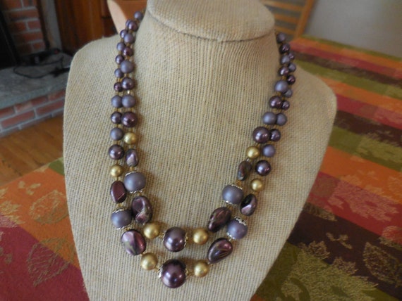 Vintage Women's Purple & Gold Plastic Beaded Neck… - image 2
