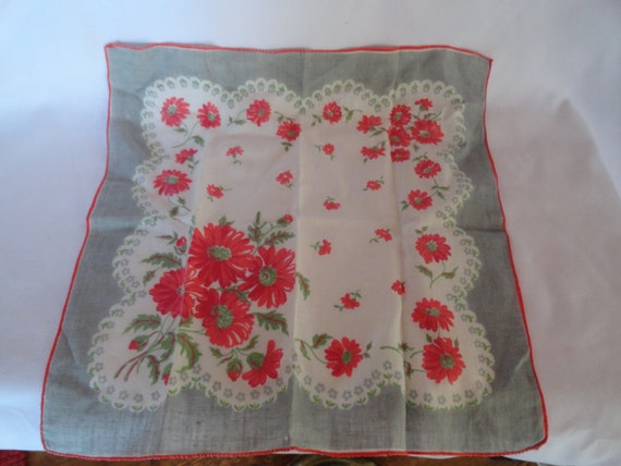 Vintage Women's Handkerchief Gray Red Green & Whi… - image 4