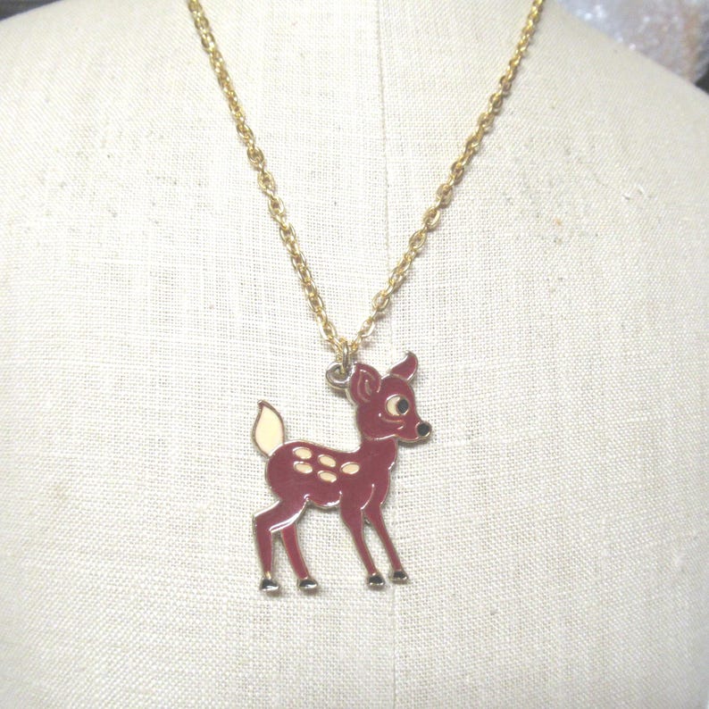 Vintage Little Girl’s Disney Necklace Choice’: Snow White, Minnie Mouse, Bambi, Gold Tone, 1970s image 3