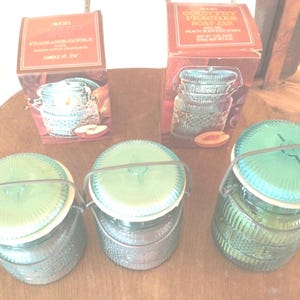 Vintage Avon Aqua Glass Jar with Wire Bail, Choice, Candle, Soaps image 2