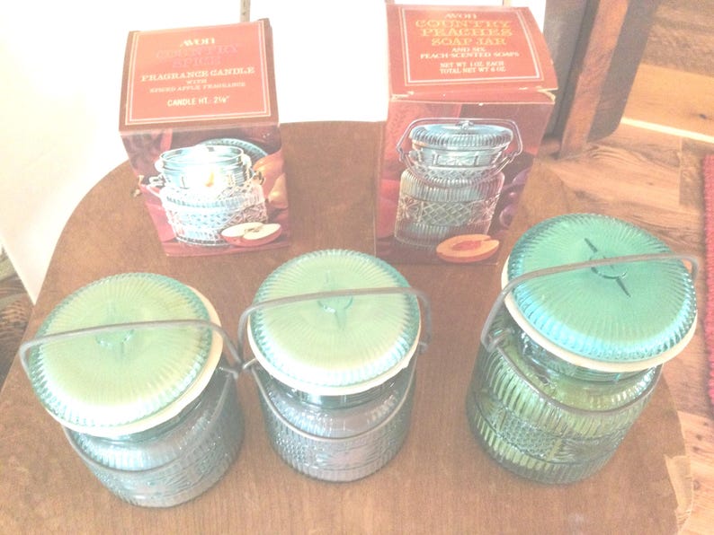 Vintage Avon Aqua Glass Jar with Wire Bail, Choice, Candle, Soaps image 2