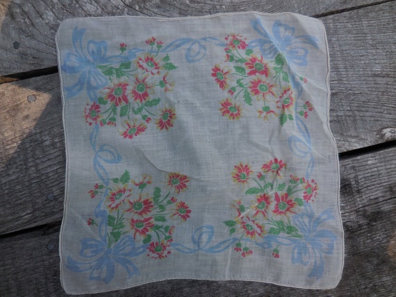 Vintage Women's Handkerchief White & Red Flowers … - image 1