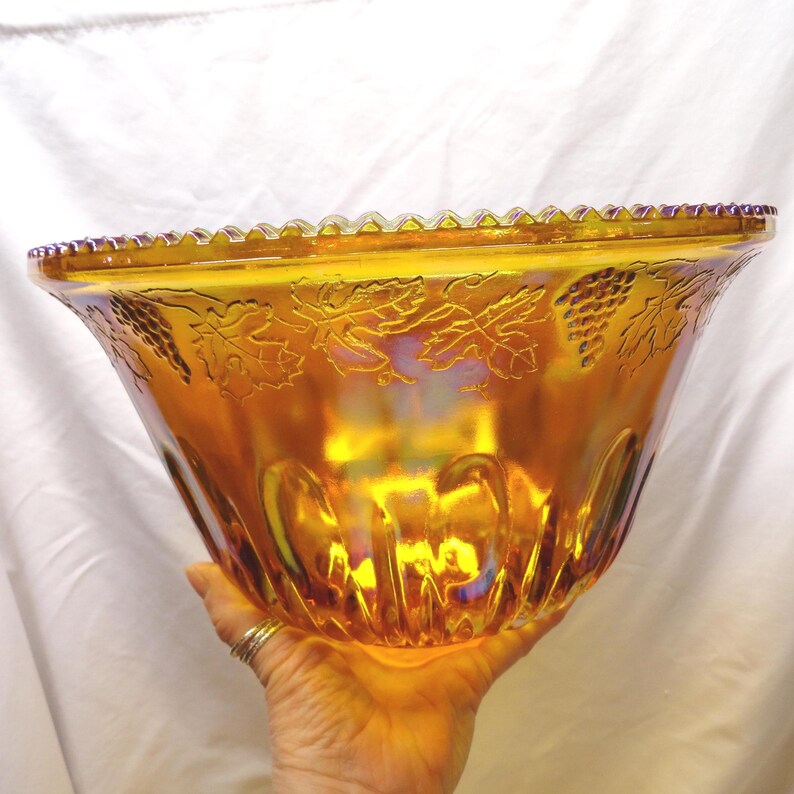 Vintage Indiana Glass Harvest Punch Bowl Set, Carnival Glass, No Ladle image 4