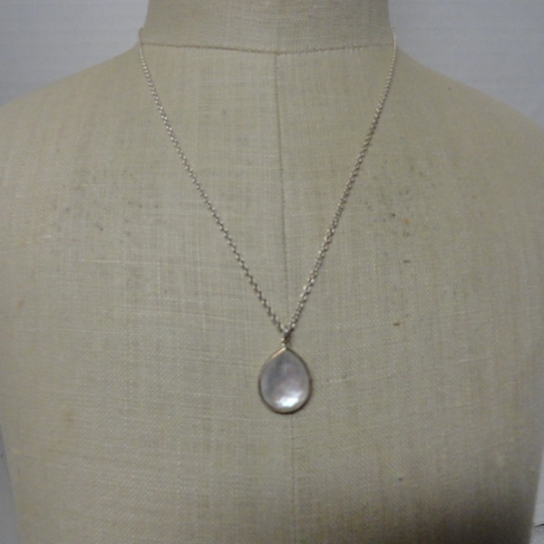 Vintage Women's Signed Ippolita Sterling Silver Mother of Pearl Teardrop Rock Candy Extender Necklace 2000 Used Iridescent .925 MOP