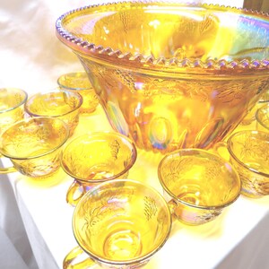 Vintage Indiana Glass Harvest Punch Bowl Set, Carnival Glass, No Ladle image 10