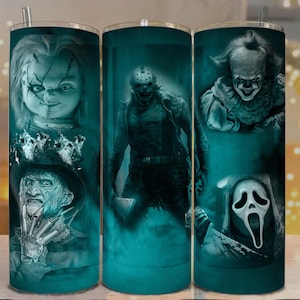 Horrorfilm wrap beker: enge personages sublimatieontwerp (digitale png-download)