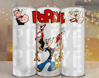 Envoltura de vaso de Popeye PNG: Diseño de sublimación de dibujos animados divertidos