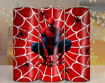 スパイダーマン タンブラーラップ PNG 20 オンス & 30 オンス ストレートおよびテーパード タンブラー：昇華デザイン (デジタルダウンロード)