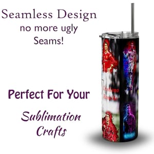 Puede incluir: Un vaso de acero inoxidable con un dise&ntilde;o en blanco y negro con im&aacute;genes de Cristiano Ronaldo. El vaso tiene una pajita plateada y el texto "Seamless Design" y "Perfect For Your Sublimation Crafts".