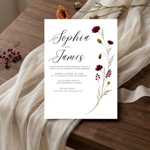 Terracotta Wedding Invitation Template | Burgundy Wildflower Wedding Invite | Elegant Floral Wedding Suite | Boho Autumn | Instant Download