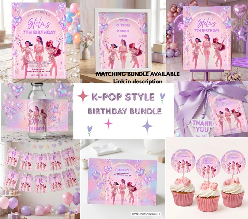K-Pop Styled Birthday Invitation, kpop birthday Invite party, Editable Canva Template image 2