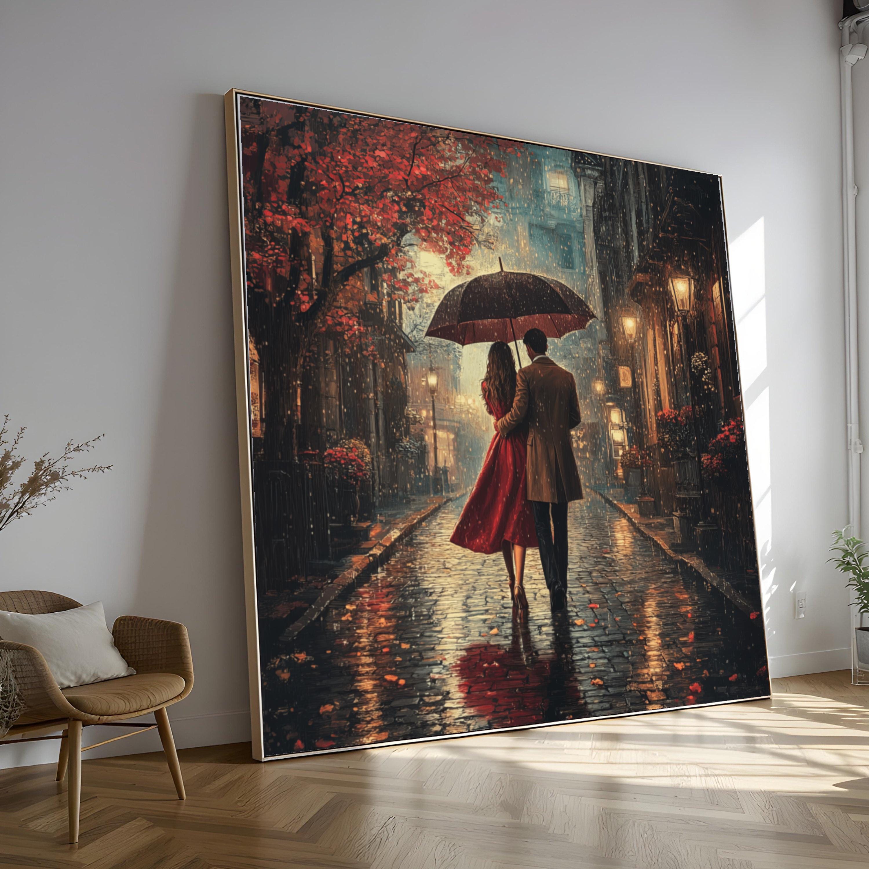 Walking in rain art - Etsy Österreich, image size:3000x3000