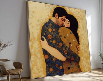Romantic Embrace Canvas Wall Art, Abstract Couple Hug Painting, Intimate Love Decor, Warm Toned Modern Canvas, Ready to Hang Artwork