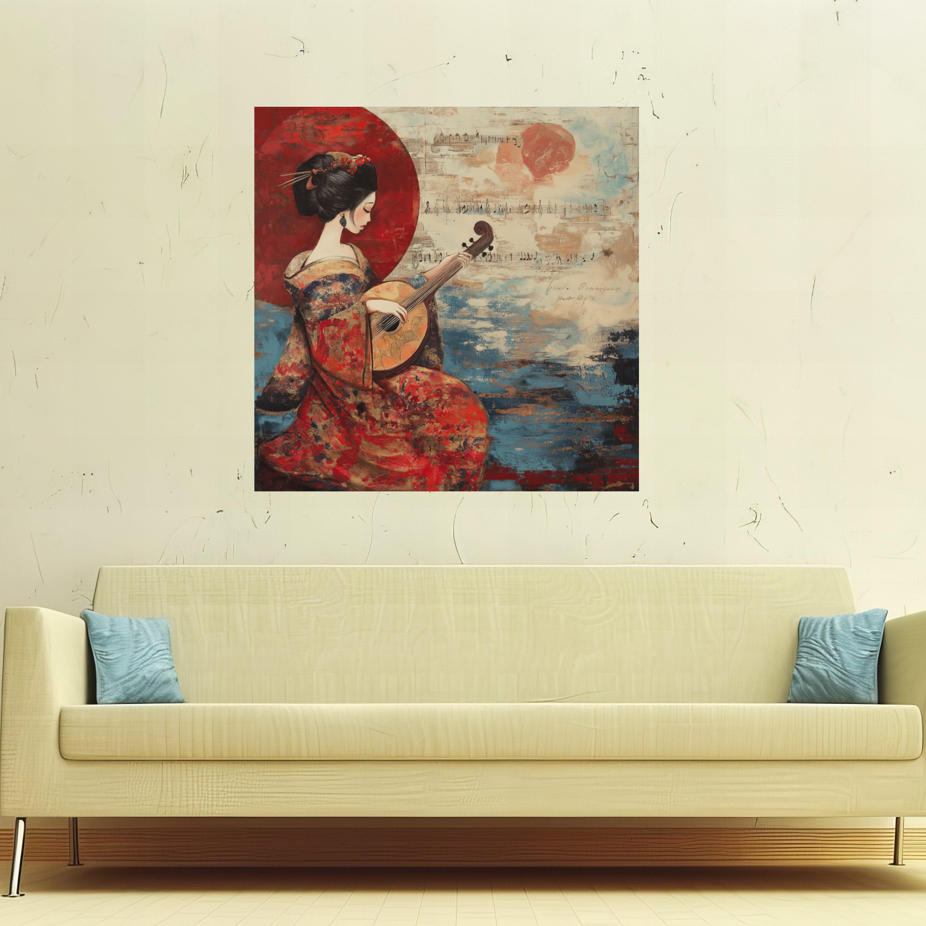 Japanese Geisha Mandolin Canvas Art, Oriental Music Wall Decor - Etsy