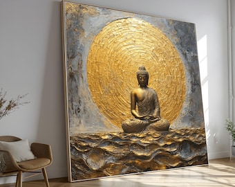 Tela com Buda Dourado, Arte de Parede Zen Espiritual (Sem Moldura)