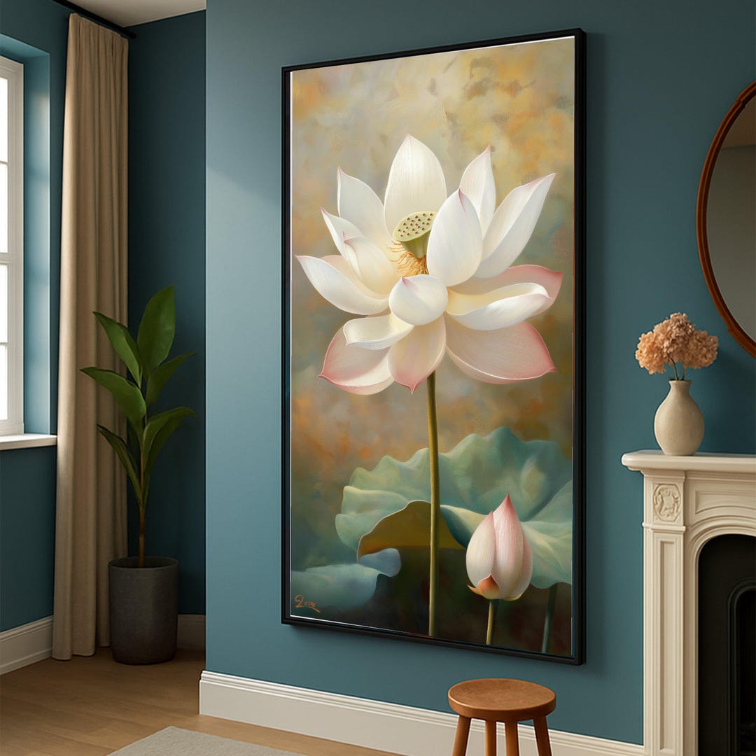 Elegant White Lotus Flower Canvas, Botanical Wall Art, Floral Nature ...