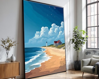 Coastal Lighthouse Canvas Print, Beach House Wall Art