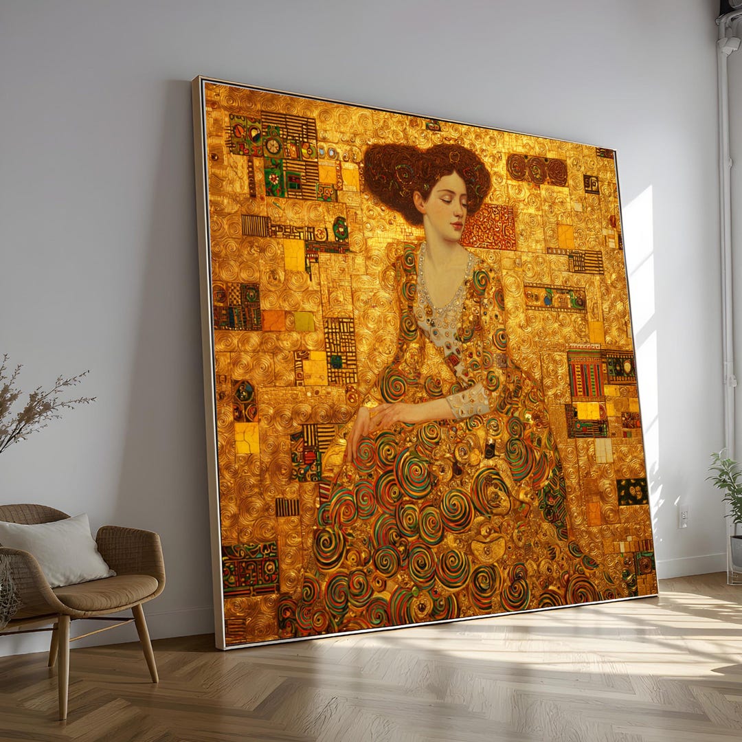 Elegant Woman Portrait Canvas, Gustav Klimt Style Wall Art, Gold ...
