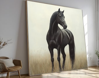 Majestic Black Horse Canvas Art, Equestrian Farmhouse Decor