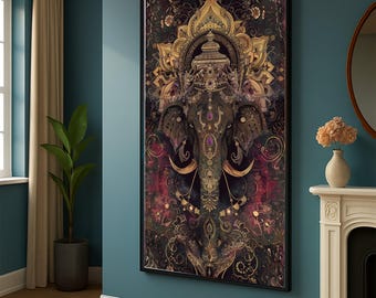 Verzierter Elefant Mandala Leinwand, indische Kunst Wanddekor, Boho Elefant Leinwand, spirituelle Tier Leinwand Wandkunst, Dekoration