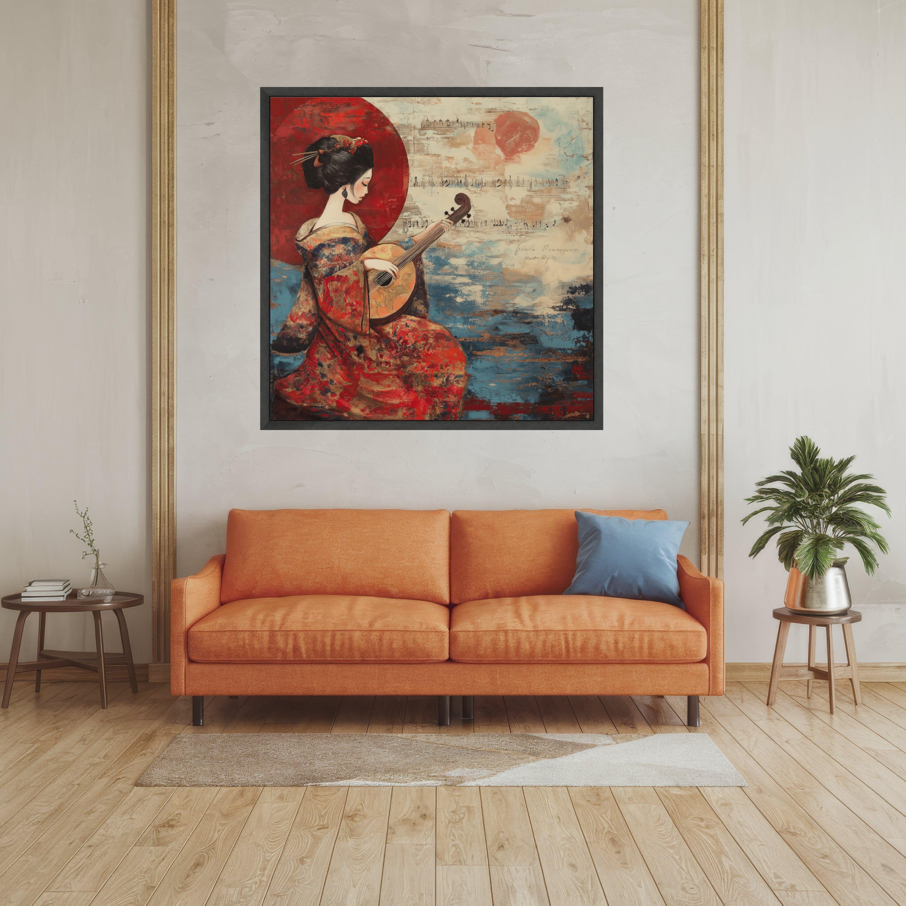 「Di Masea」JuliaＷeist￼額61.5×46.5絵￼31×33cm Japanese Geisha Mandolin Canvas Art, Oriental Music Wall Decor - Etsy