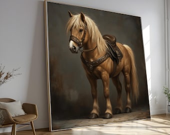 Equestrian Horse Canvas Painting, Rustic Farmhouse Wall Art