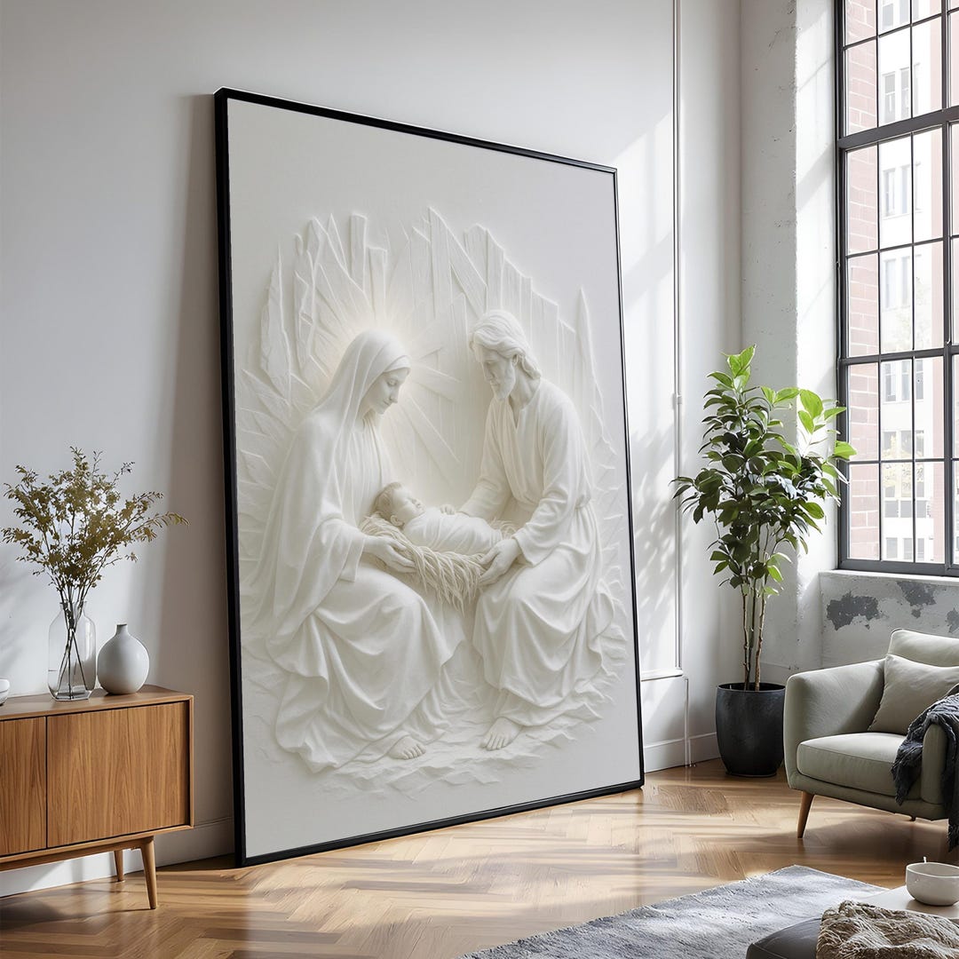 Jesus Birth Nativity Scene Sculpture, Holy Family Canvas Art - Etsy