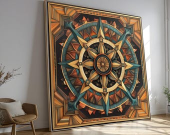 Vintage Compass Rose Canvas, Nautical Maritime Wall Art
