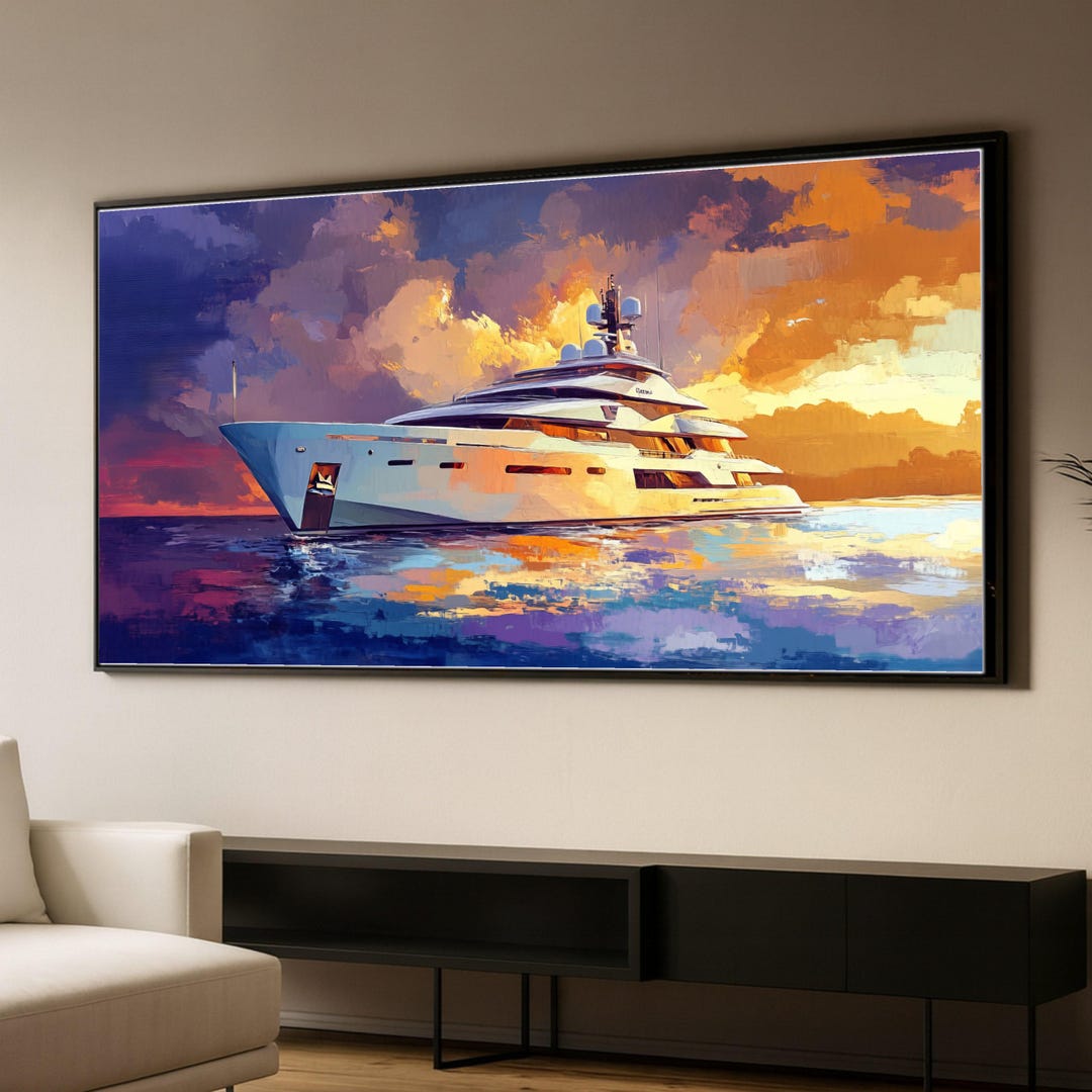 Luxury Yacht Sunset Canvas Print, Nautical Coastal Wall Art - Etsy