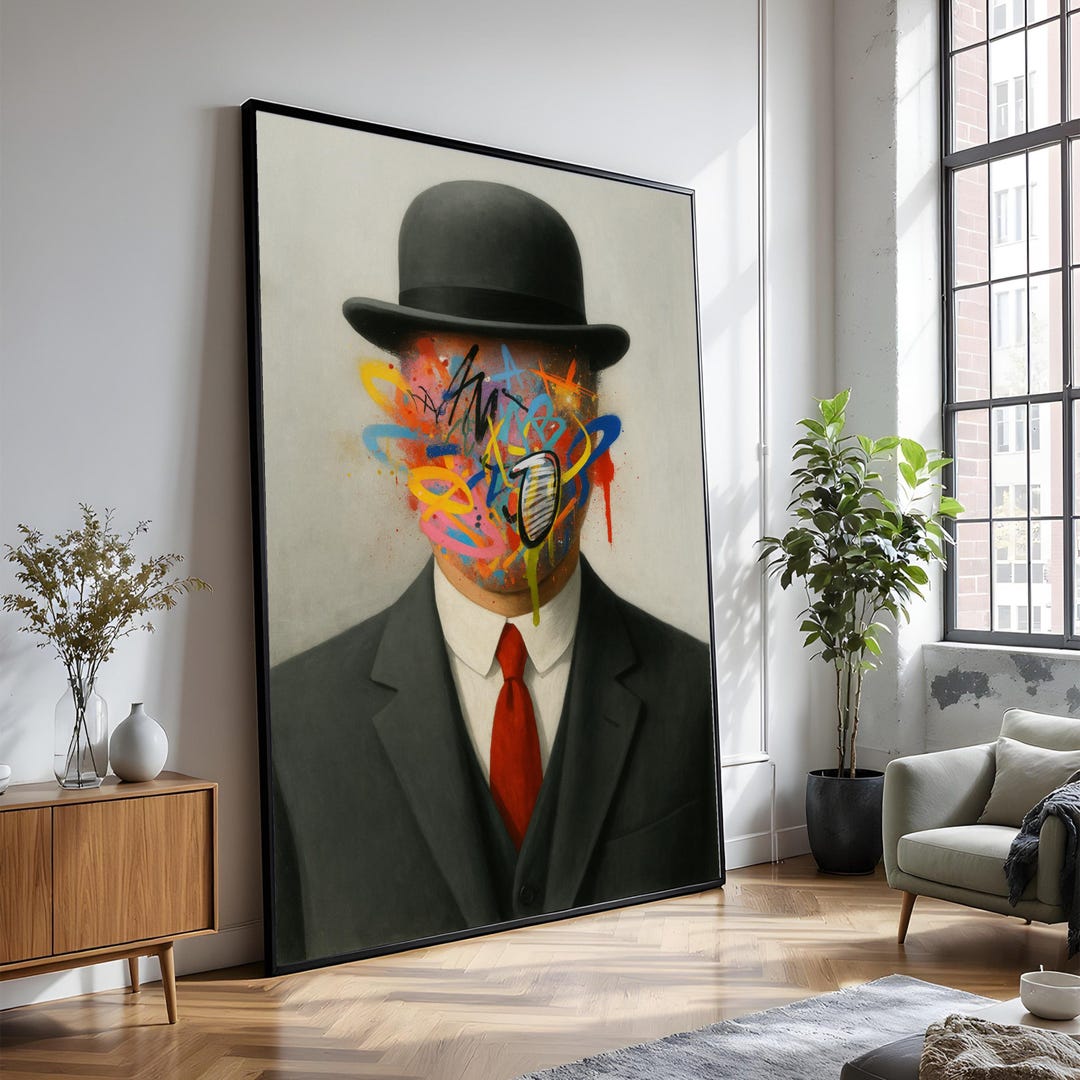 Abstract Graffiti Man Canvas Print, Surreal Bowler Hat Painting - Etsy