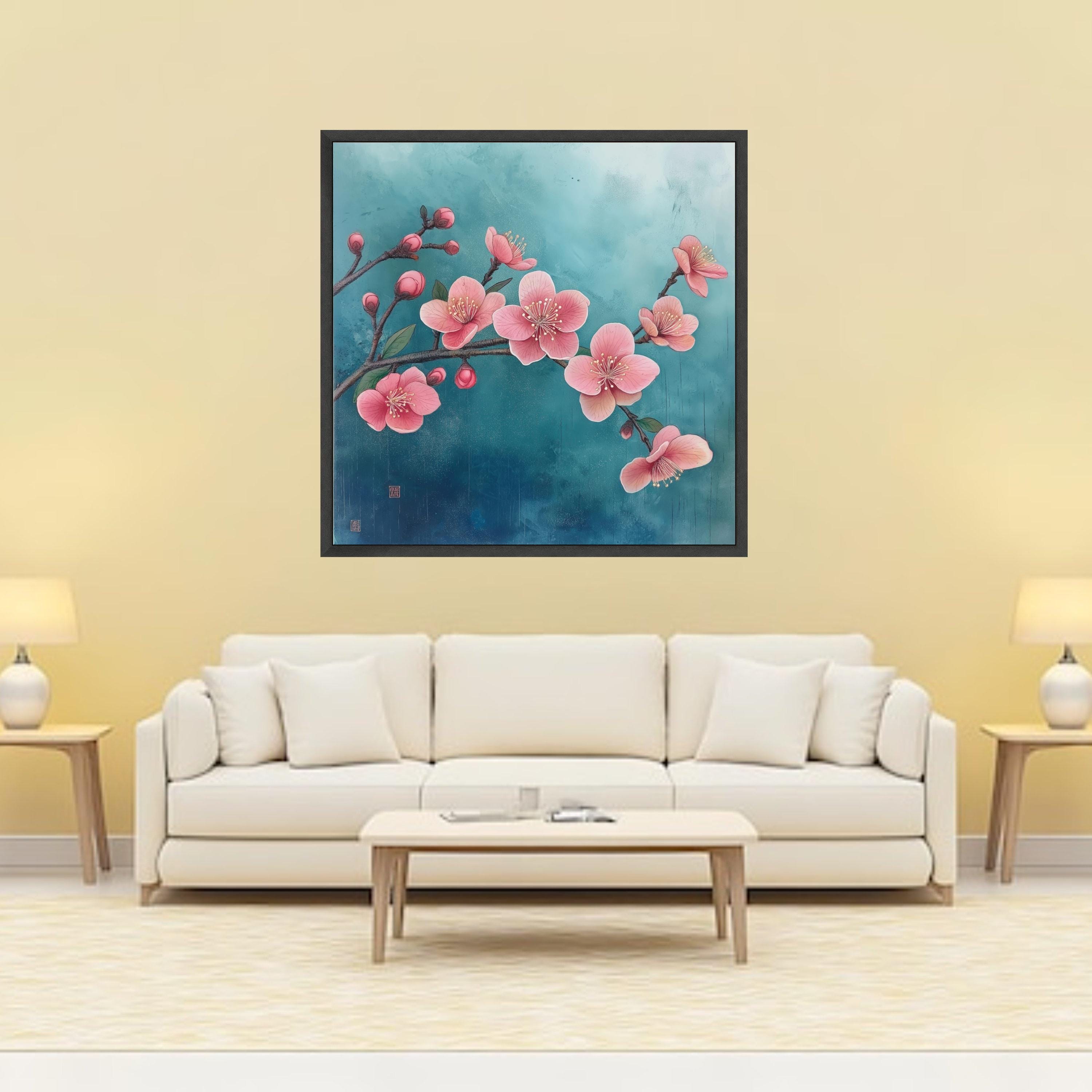Pink Cherry Blossom Canvas Wall Art, Floral Branch Design, Botanical ...