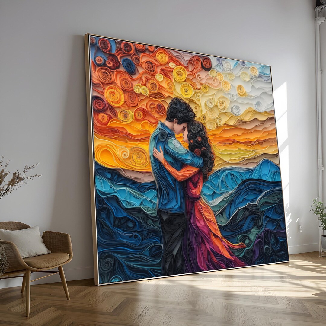 Romantic Couple Canvas, Abstract Sunset Art, Modern Home Decor - Etsy