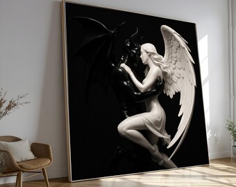 Engel und Dämon Leinwand Druck, Gothic Romanze Skulptur, Fantasy Dekor