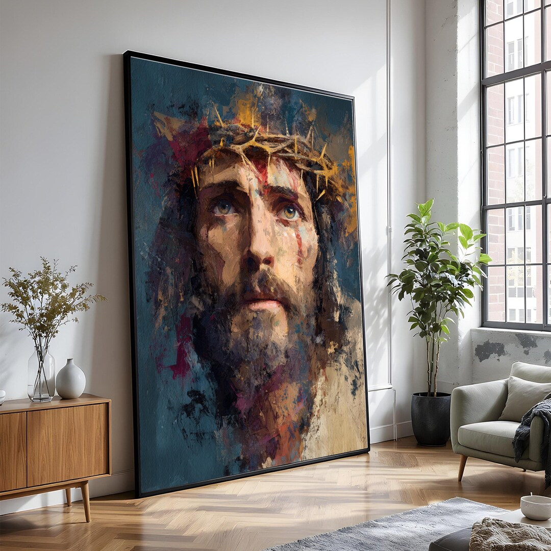 Jesus Christ Crown of Thorns Portrait Canvas, Religious Wall Art ...