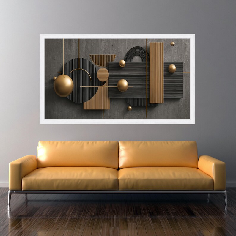 Black and Gold Geometric Canvas Art, Modern Abstract Wall Decor - Etsy